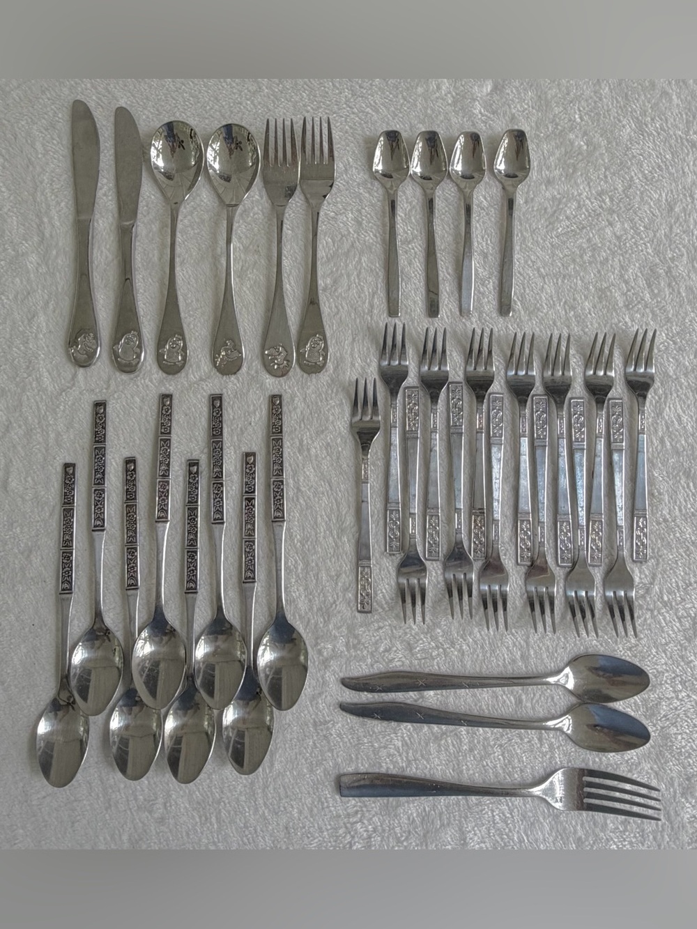 Assorted Vintage Silverware Cutlery Pieces MCM Total 35 Pieces Stainless Steel